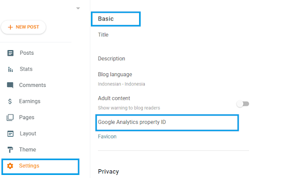 Penempatan ID Pelacakan Google Analytics di Blog