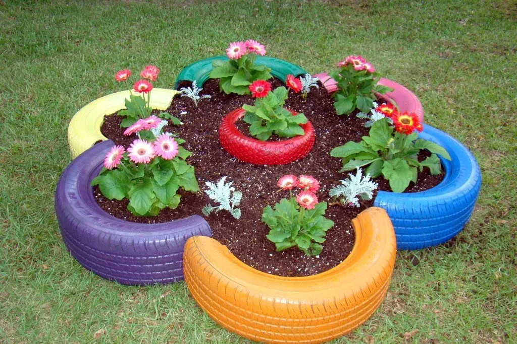 4. Flowered Tires in Beds
