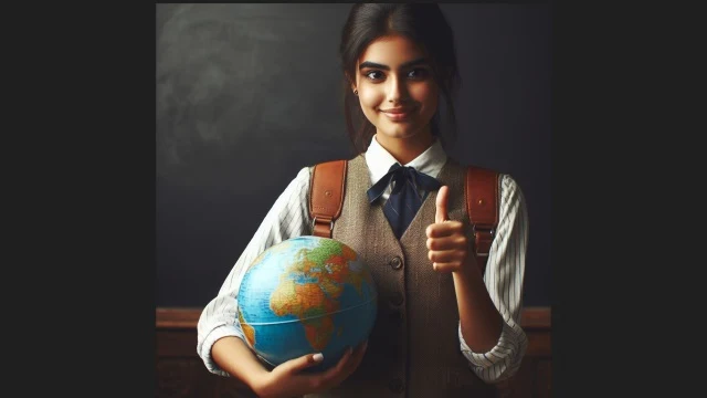 Anak sekolah memeluk Globe