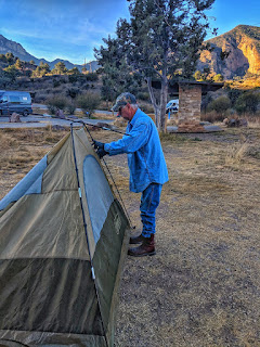 setting up a tent in the chisos basin campgrounds