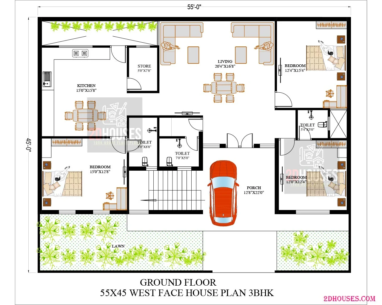 55x45 house plan west facing