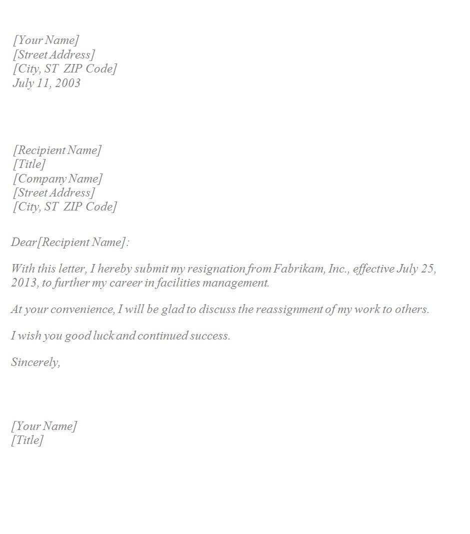 Basic Resignation Letter ~ Template Sample Basic Resignation Letter ~ Template Sample