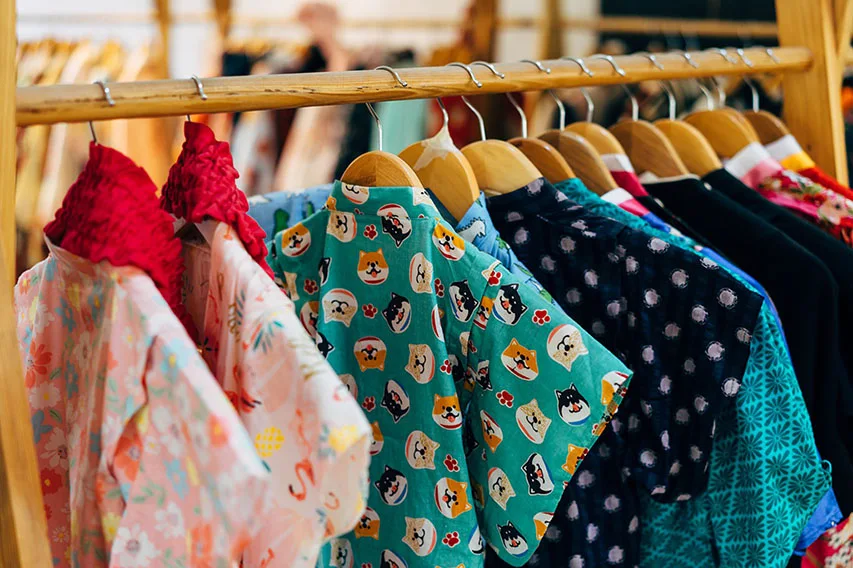 Clothes hanging on a clothes rack