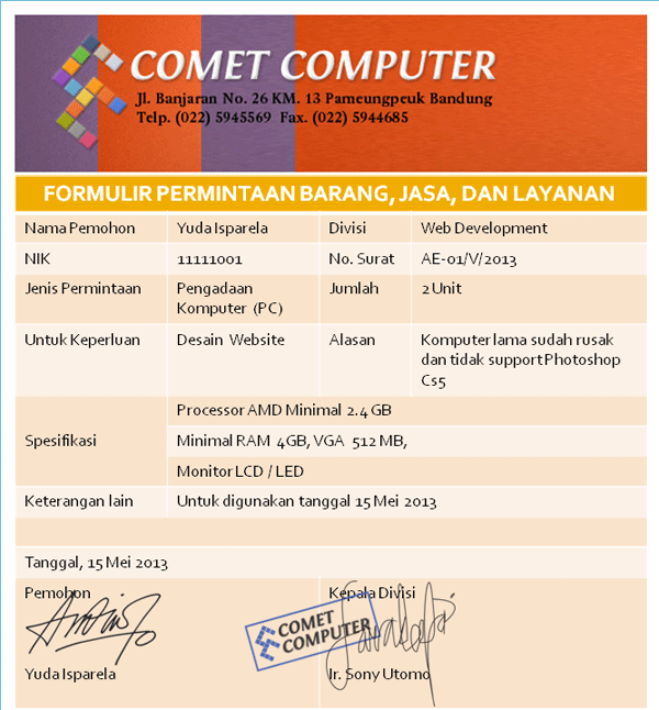  Contoh  Surat Permintaan Barang atau Jasa