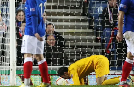 Glasgow Rangers goalkeeper Neil Alexander can't believe what he had just done