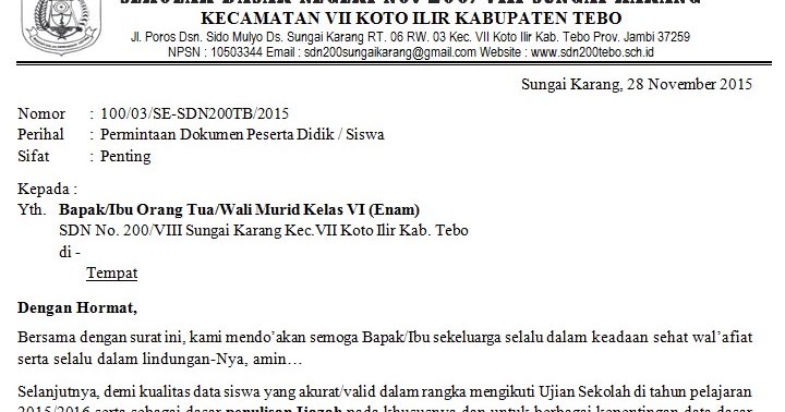 Contoh Surat Edaran Ke Orang Tua / Wali Murid Untuk Valid 