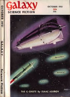 Cover image of Galaxy Science Fiction magazine, October 1951 issue, illustrating the story The C-Chute by Isaac Asimov