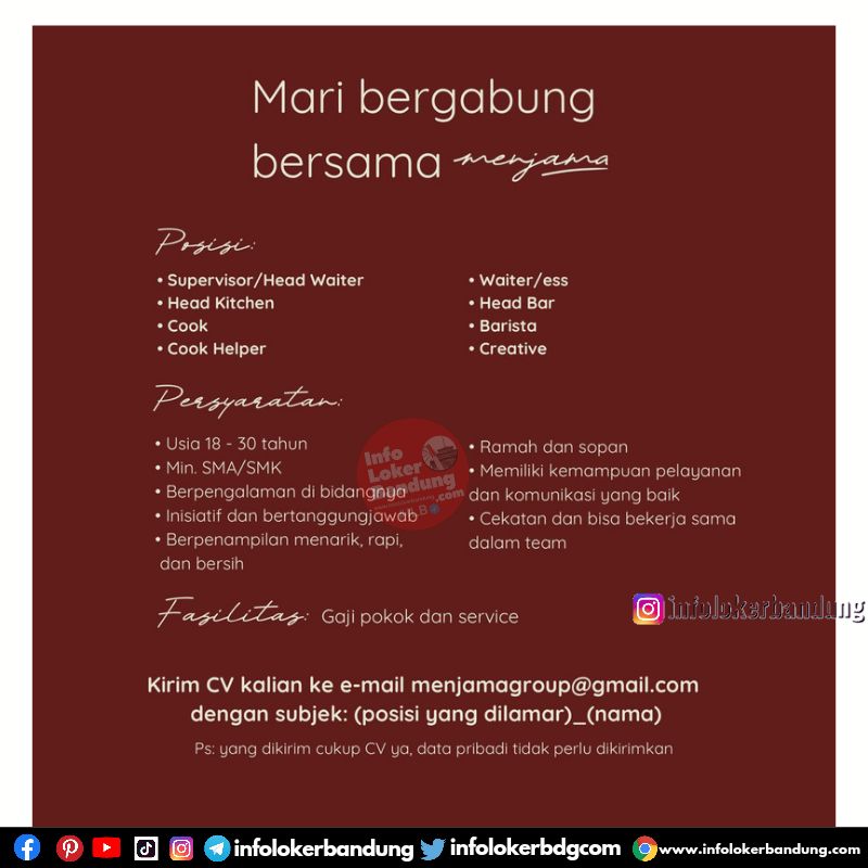 Lowongan Kerja Menjama ( New Opening ) Bandung Maret 2024