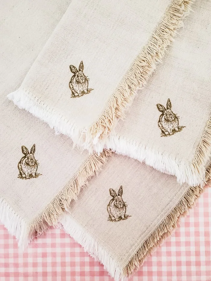 set of stamped bunny napkins
