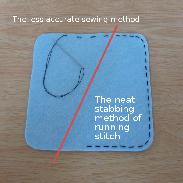 Running stitch samples examined in detail