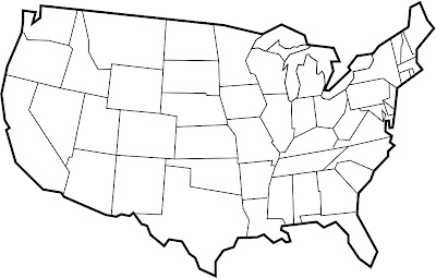 Blank USA map with thick black borders