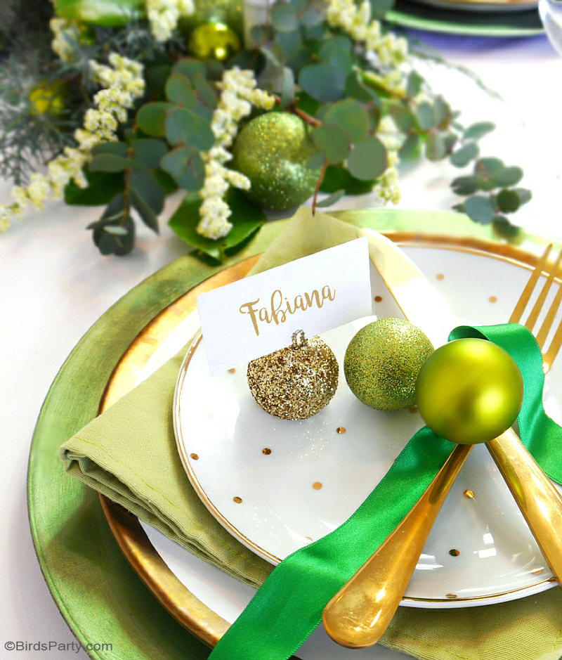 Ma Table de Noël en Vert & Doré avec des décoration DIY, déco florale pour les fêtes, menu de fête et idées faciles à faire soi même! | BirdsParty.fr
