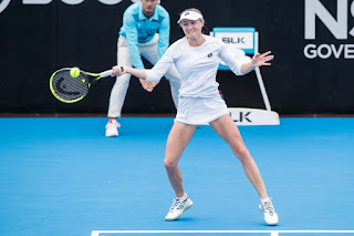 Aliaksandra Sasnovich in White Dress at 2019 Sydney International Tennis