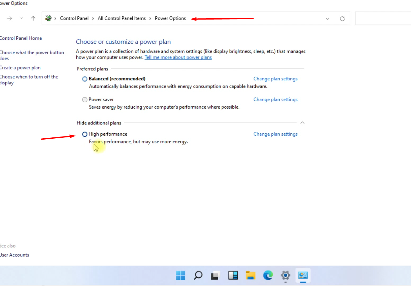 Windows 11 Power Options High Performance