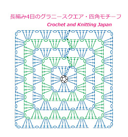 かぎ針編み・長編み4目のグラニースクエア・四角モチーフの編み方 Crochet Granny Square / Crochet and Knitting Japan