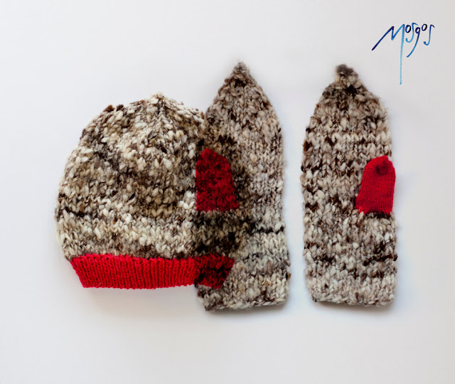 Hand Knitted Beanie Hat and Mittens by Mosgos