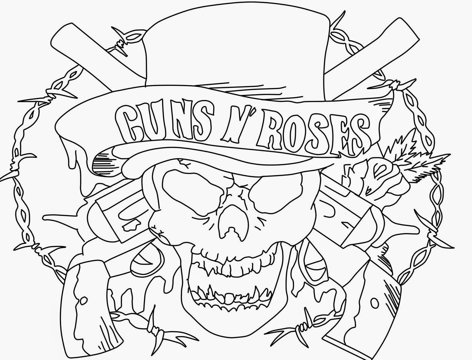 guns and roses pages printable coloring pages