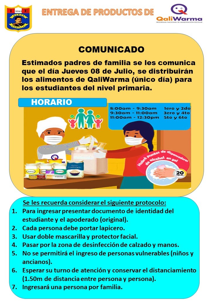 🔔COMUNICADO NO 10 - ENTREGA DE ALIMENTOS DEL PROGRAMA QALIWARMA🔊