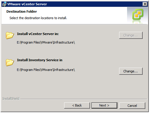 VMware vCenter Server Installer - Destination Folder