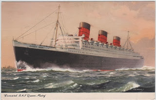 Vintage postcard of the Cunard RMS Queen Mary