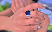 Second Life, hand with silver nail polish displaying a Silver Sapphire Dome Ring