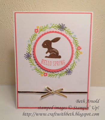 Craft with Beth: Hello Easter Bunny Spring Wreath card Stampin Up Layering Circles Framelits