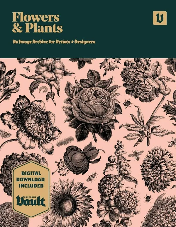 cover of book that includes botanical black and white images for collage