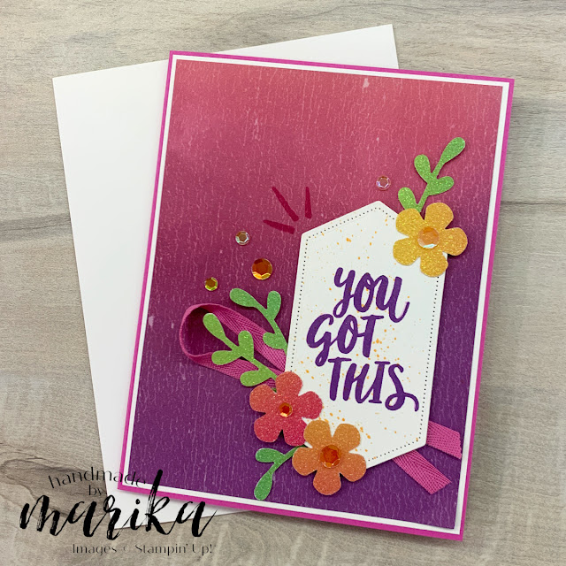 This card features the Artistry Blooms DSP, Rainbow Glimmer Paper, Artistry Blooms Sequins, Small Bloom Punch and Sprig Punch #yougotthis #artistryblooms #rainbowglimmerpaper