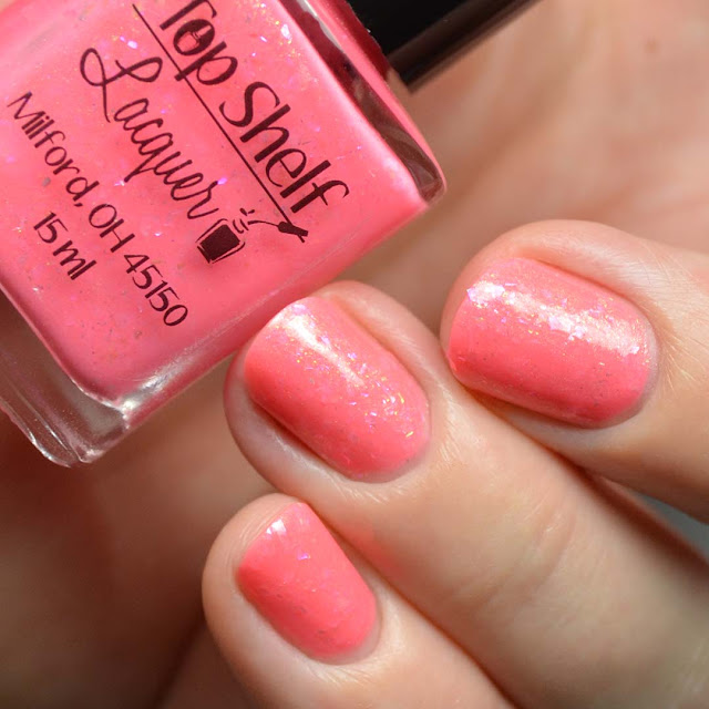 coral nail polish with flakies