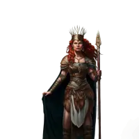 Boudica, the warrior queen of the Iceni, with her cloak and an ornamental spear.