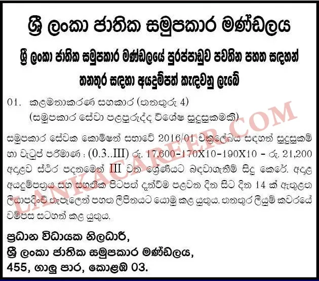 National Cooperative Council of Sri Lanka Official Job Advertisement 2024