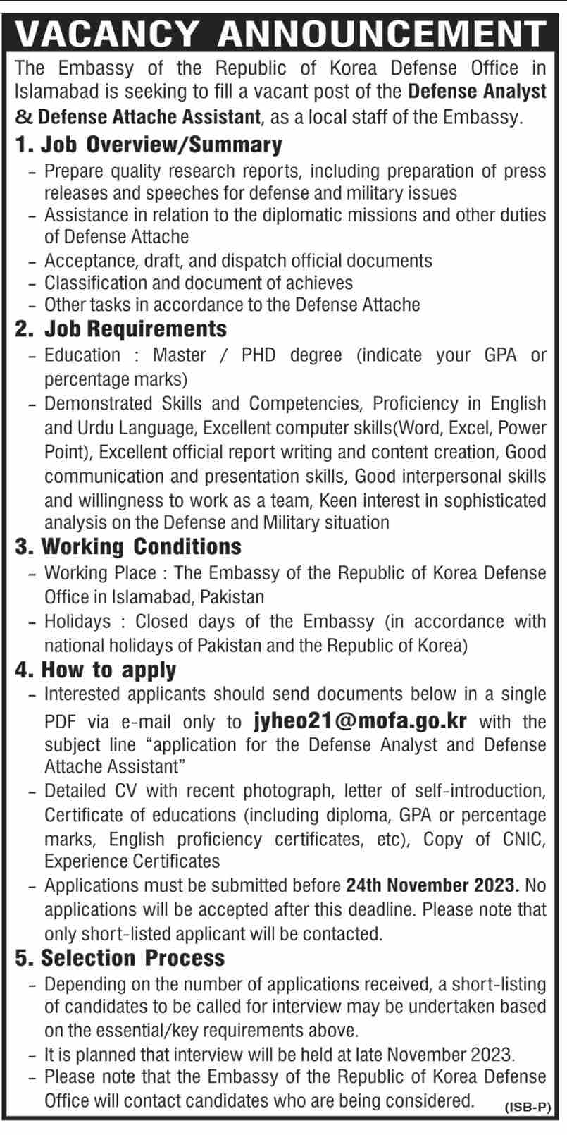 Jobs in Embassy Of The Republic of Korea