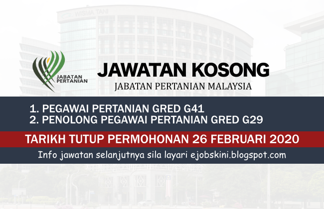 Jawatan Kosong Jabatan Pertanian Malaysia 2020