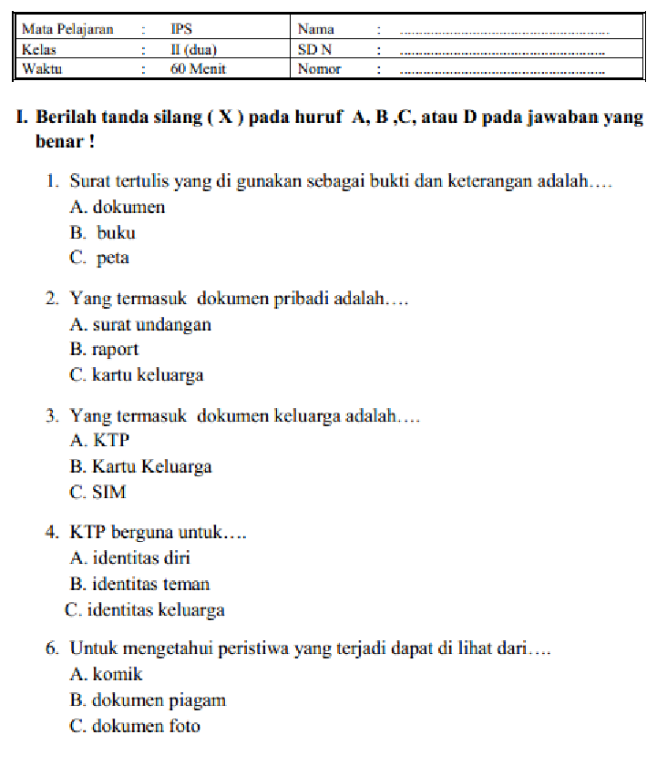 Latihan Soal PAS IPS Kelas 2 SD MI Semester 1