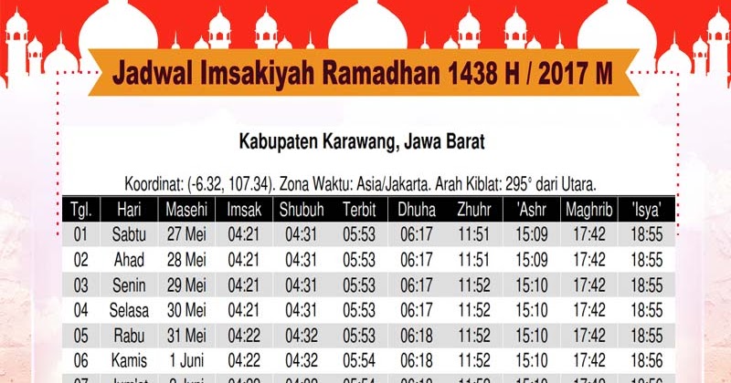 Jadwal Imsakiyah Ramadhan Karawang 1438 H 2017 M 