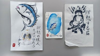 絵手紙猫魚介類