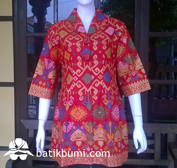 Tunik Batik Bali Prada Merah w/ Furing