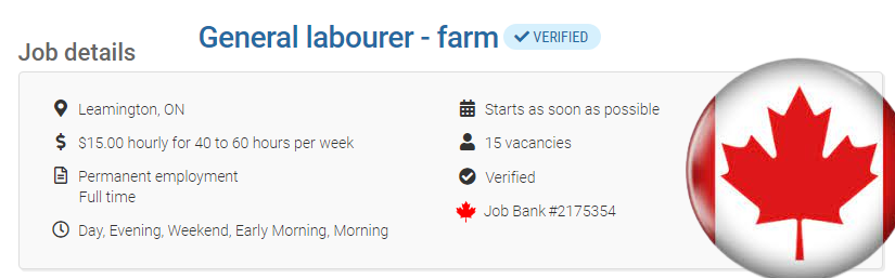 General labourer - farm 15 vacancies $15.00 hourly for 60 hours per week