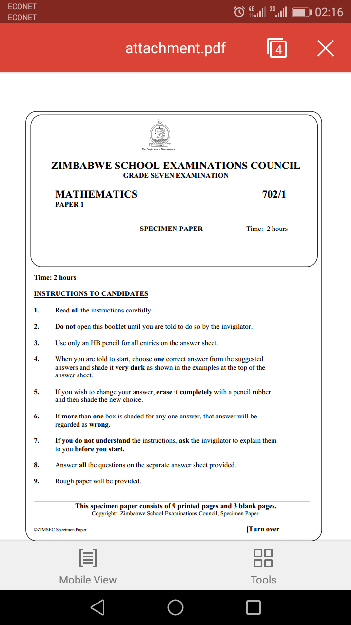 ZIMSEC GRADE 7 PAST EXAM PAPERS 