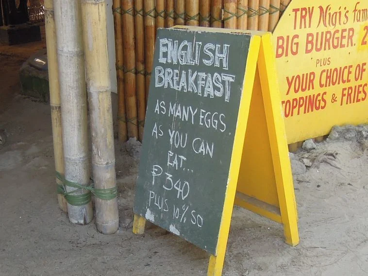 A sign outside a restaurant in Boracay