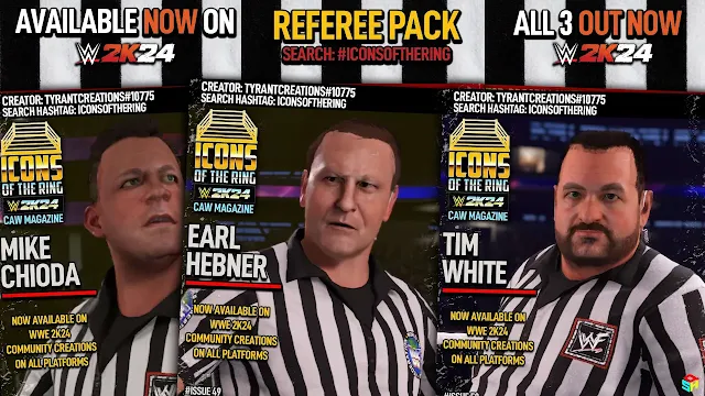 WWE 2K24 Referee Pack: Mike Chioda, Earl Hebner, & Tim White
