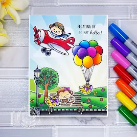 Sunny Studio Stamps: Floating By Spring Scenes Plane Awesome Love Monkey Birthday Card by Ana Anderson