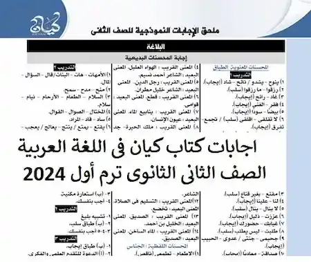 اجابات كتاب كيان فى اللغة العربية الصف الثانى الثانوى ترم أول 2024