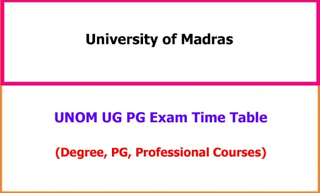 UNOM UG PG Exam Time Table 2023