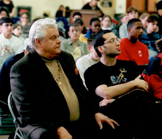 Maynard Ferguson and Earl MacDonald listening to the Manchester High School Jazz Band.  (circa 1999)