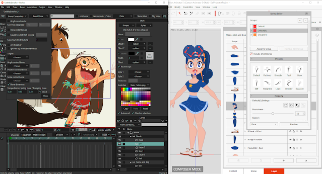 Moho Dynamic Bones (left) versus Cartoon Animator Spring Bones (right).