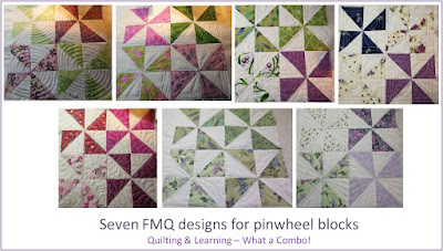 image of 7 FMQ designs for pinwheel blocks