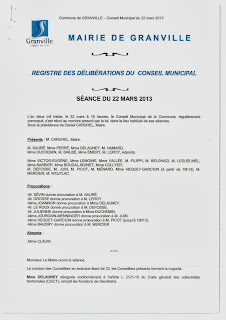 1ère page du PV du Conseil Municipal de Granville du 22 mars 2013