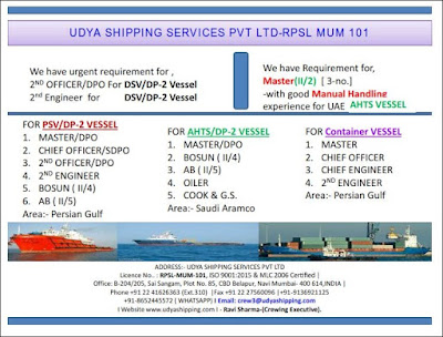 Recruitment Crew For PSV, AHTS, Container Vessel
