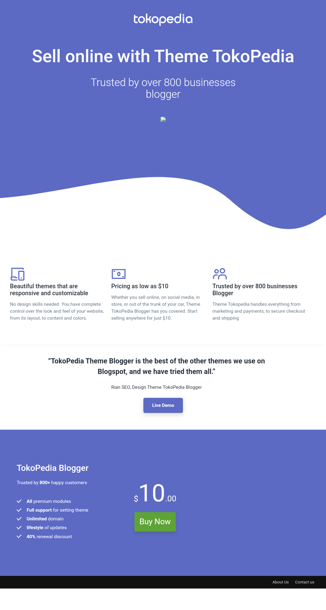 Tokopedia Landing Page Responsive Blogger Template